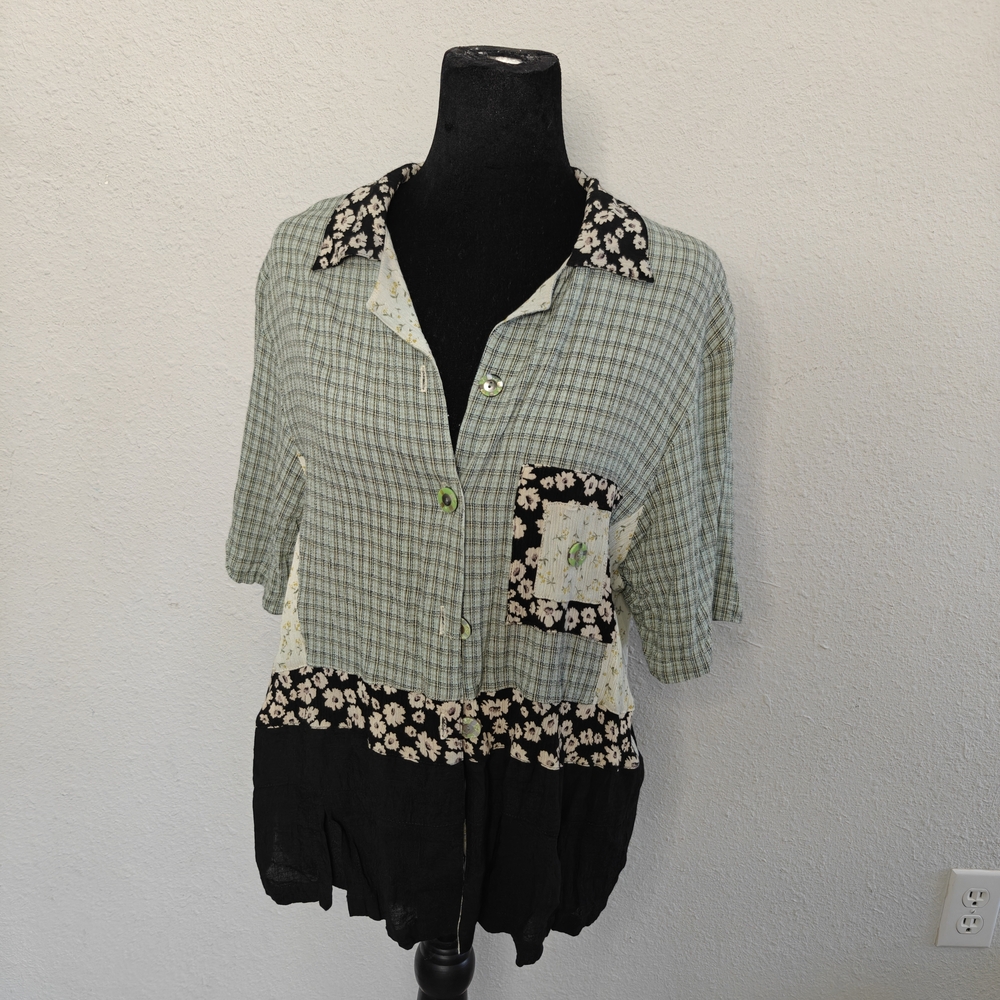 Globe Green and Black Floral Button Down Shirt